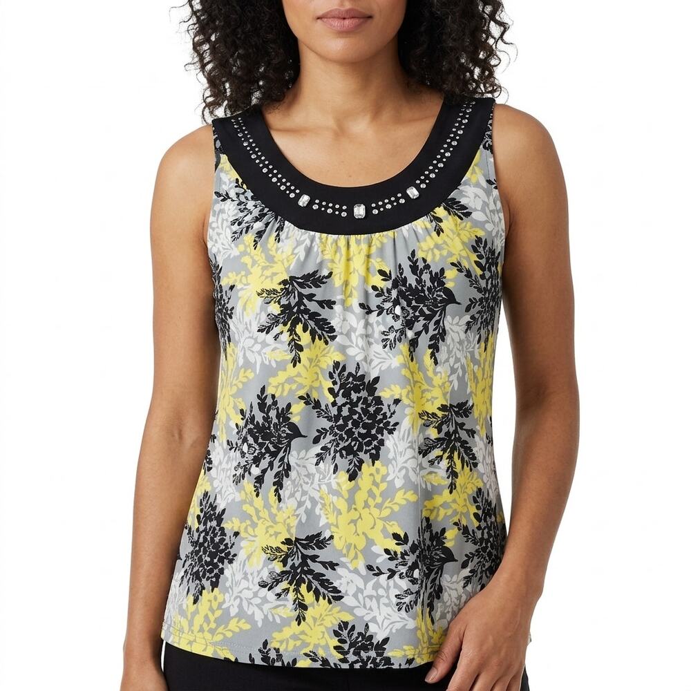 Susan Lawrence Made in USA Yellow Floral Lightweight Top Women Size PS